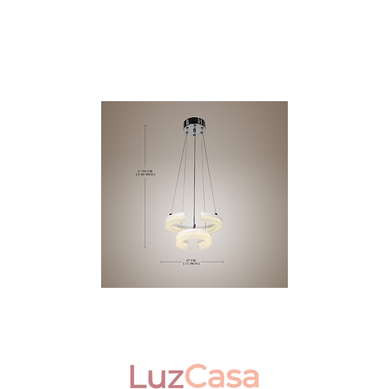 Luminária pendente de cristal em forma de letra "C" Luminária moderna com dois anéis