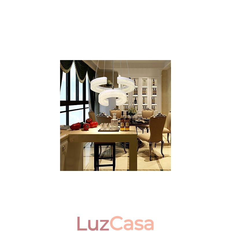 Luminária pendente de cristal em forma de letra "C" Luminária moderna com dois anéis