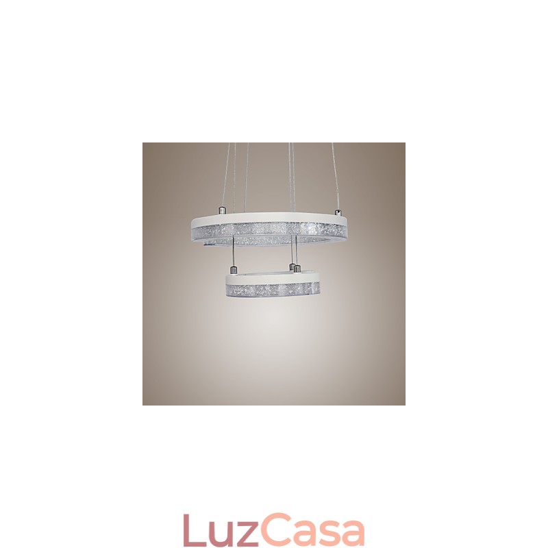 Luminária pendente de cristal em forma de letra "C" Luminária moderna com dois anéis