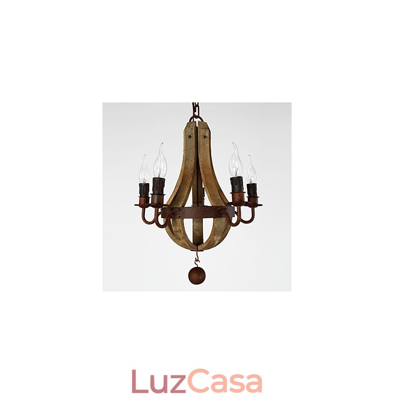 Lustre de madeira e bambu com pintura estilo vintage mini