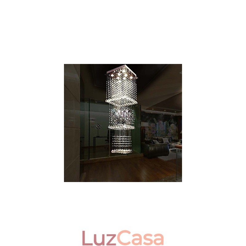 Luminárias pendentes de cristal de teto Iluminação 8 luzes Moderno Luxuoso Prata Canpoy K9 Luminárias de cristal transparente