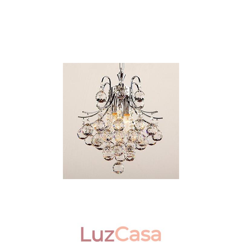 Lustre moderno contemporâneo de cristal cromado com pingente de luz