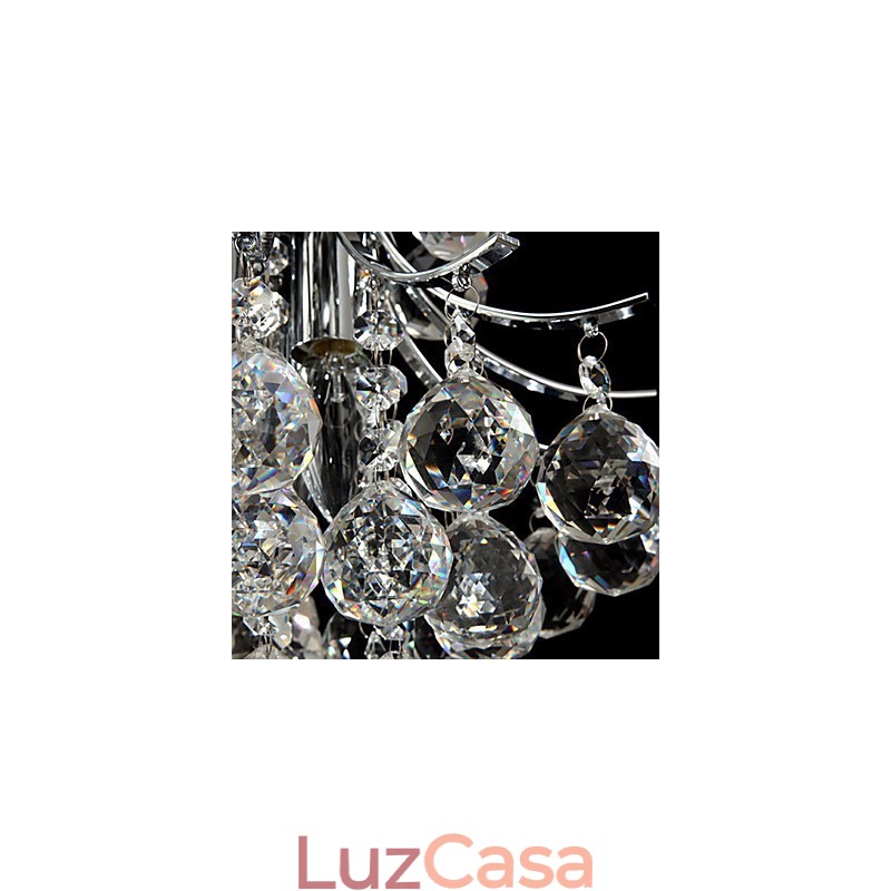Lustre moderno contemporâneo de cristal cromado com pingente de luz