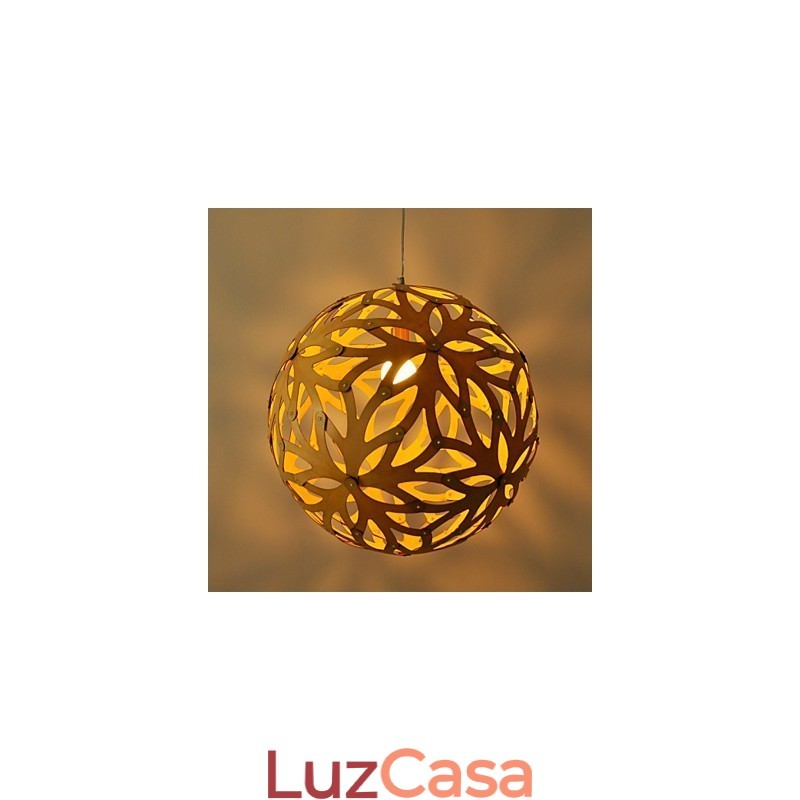 Luminária pendente retrô de madeira e bambu