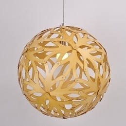 Luminária pendente retrô de madeira e bambu