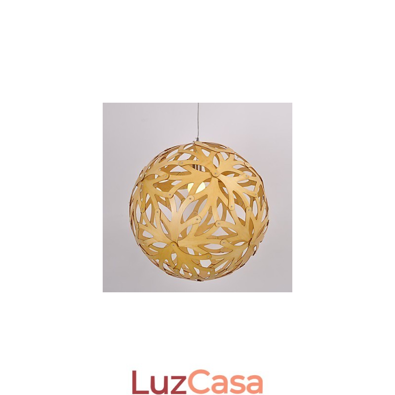 Luminária pendente retrô de madeira e bambu