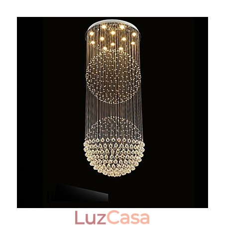 Luminária pendente moderna de cristal, lustre de 12 luzes, canpoy prateado, globo de cristal transparente, luminárias de teto Luminária pendente moderna de cristal, lustre de 12 luzes, canpoy prateado, globo de cristal transparente, luminárias de teto