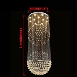 Luminária pendente moderna de cristal, lustre de 12 luzes, canpoy prateado, globo de cristal transparente, luminárias de teto