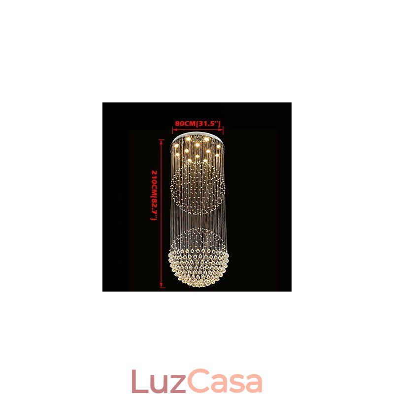 Luminária pendente moderna de cristal, lustre de 12 luzes, canpoy prateado, globo de cristal transparente, luminárias de teto
