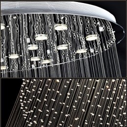 Luminária pendente moderna de cristal, lustre de 12 luzes, canpoy prateado, globo de cristal transparente, luminárias de teto