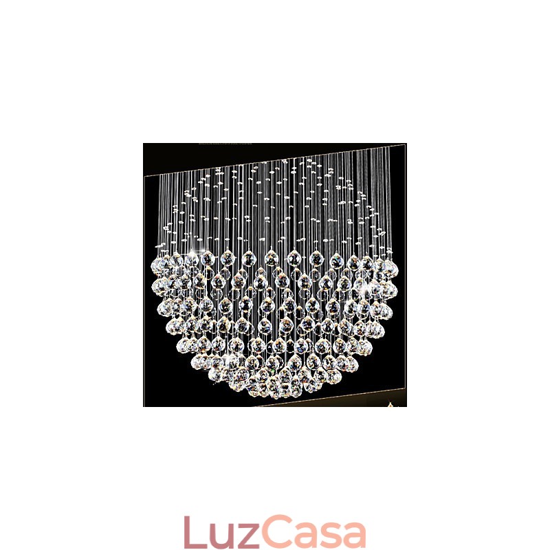Luminária pendente moderna de cristal, lustre de 12 luzes, canpoy prateado, globo de cristal transparente, luminárias de teto