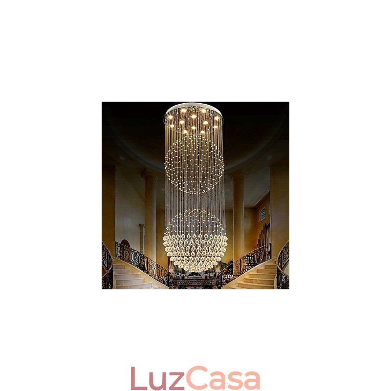 Luminária pendente moderna de cristal, lustre de 12 luzes, canpoy prateado, globo de cristal transparente, luminárias de teto