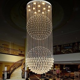 Luminária pendente moderna de cristal, lustre de 12 luzes, canpoy prateado, globo de cristal transparente, luminárias de teto