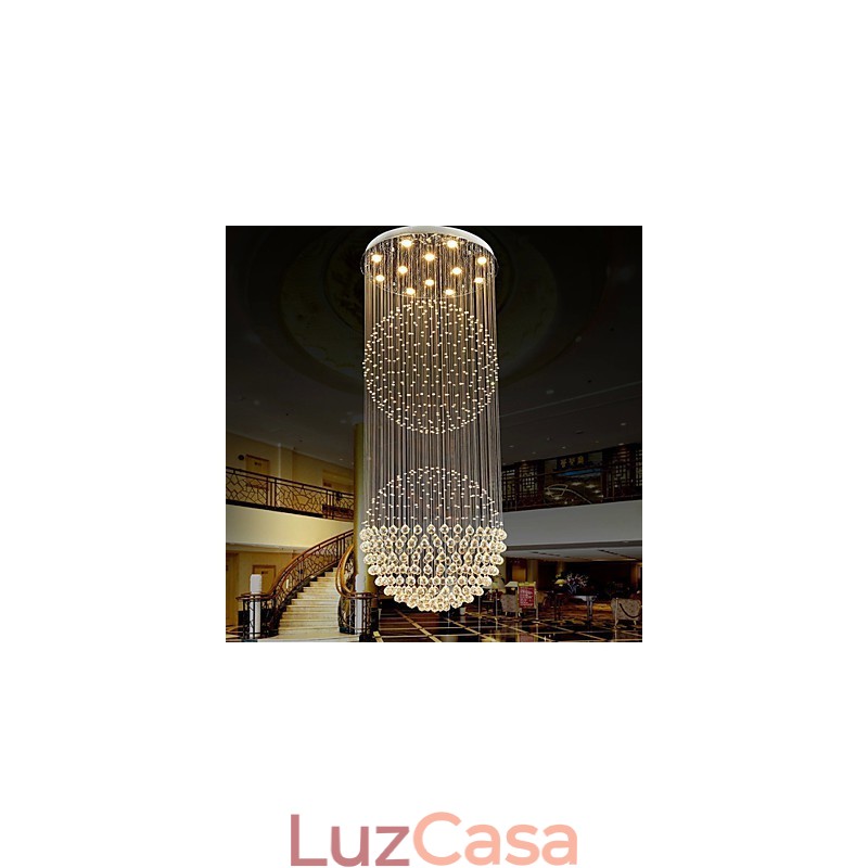 Luminária pendente moderna de cristal, lustre de 12 luzes, canpoy prateado, globo de cristal transparente, luminárias de teto