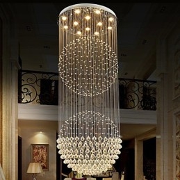 Luminária pendente moderna de cristal, lustre de 12 luzes, canpoy prateado, globo de cristal transparente, luminárias de teto