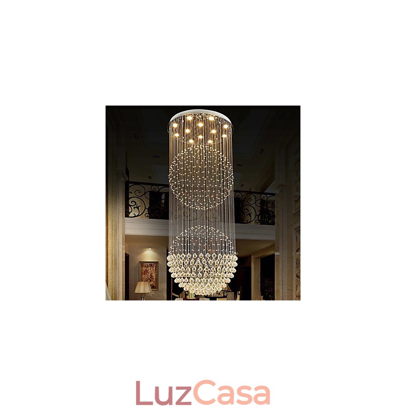 Luminária pendente moderna de cristal, lustre de 12 luzes, canpoy prateado, globo de cristal transparente, luminárias de teto