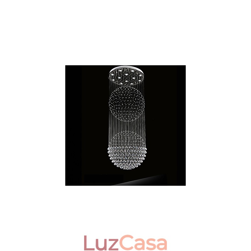 Luminária pendente moderna de cristal, lustre de 12 luzes, canpoy prateado, globo de cristal transparente, luminárias de teto