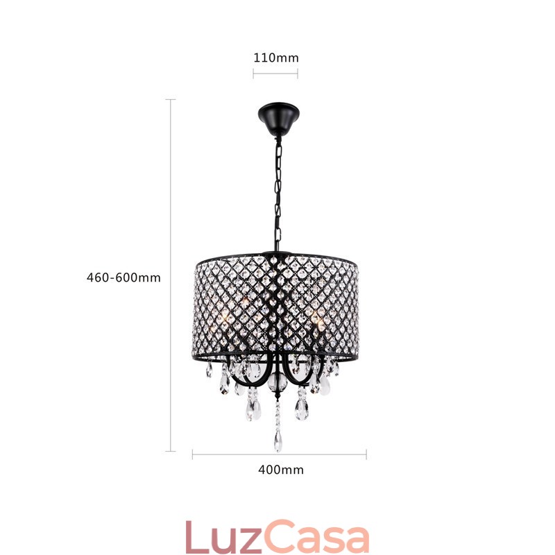 Lustre moderno contemporâneo de cristal cromado com tambor