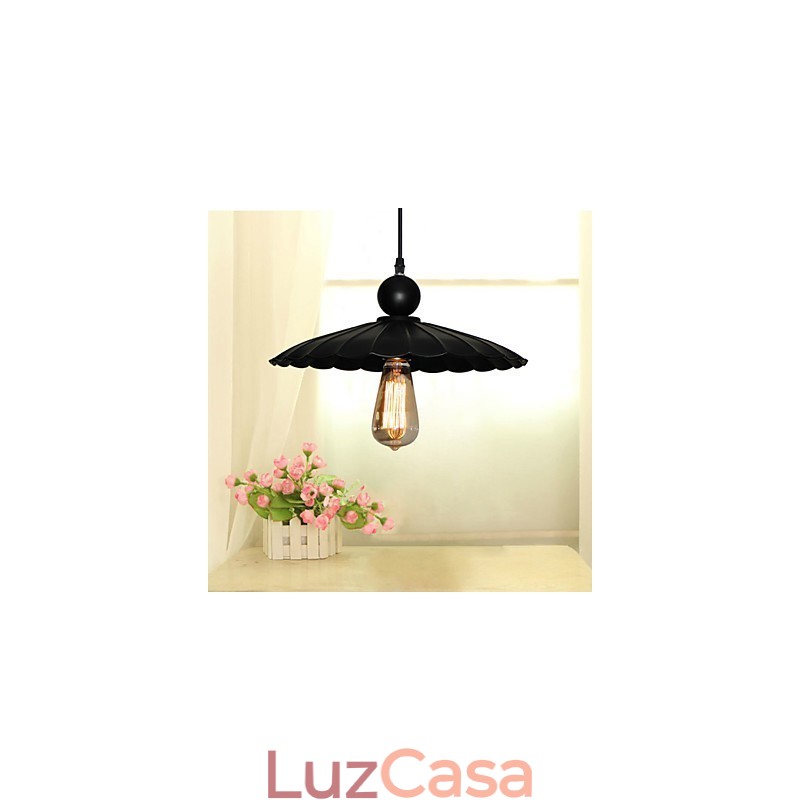 Pingente de metal tipo guarda-chuva preto vintage médio com uma luz