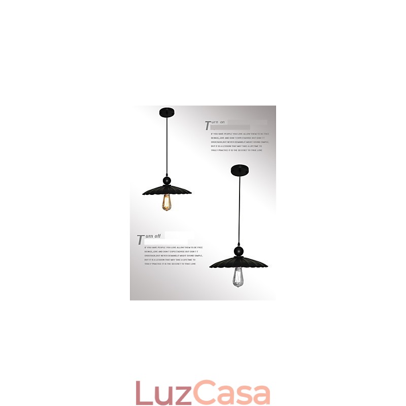 Pingente de metal tipo guarda-chuva preto vintage médio com uma luz