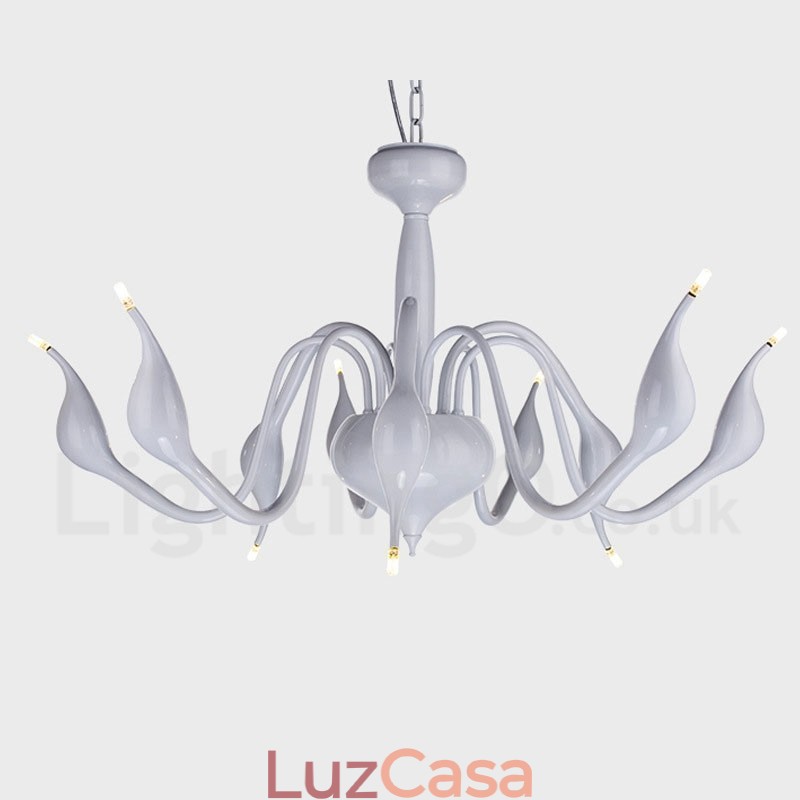 Lustre de metal galvanizado moderno contemporâneo branco de 9 luzes
