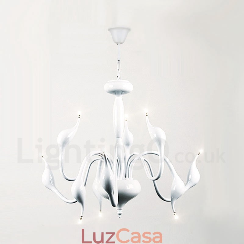 Lustre de metal galvanizado moderno contemporâneo branco de 9 luzes