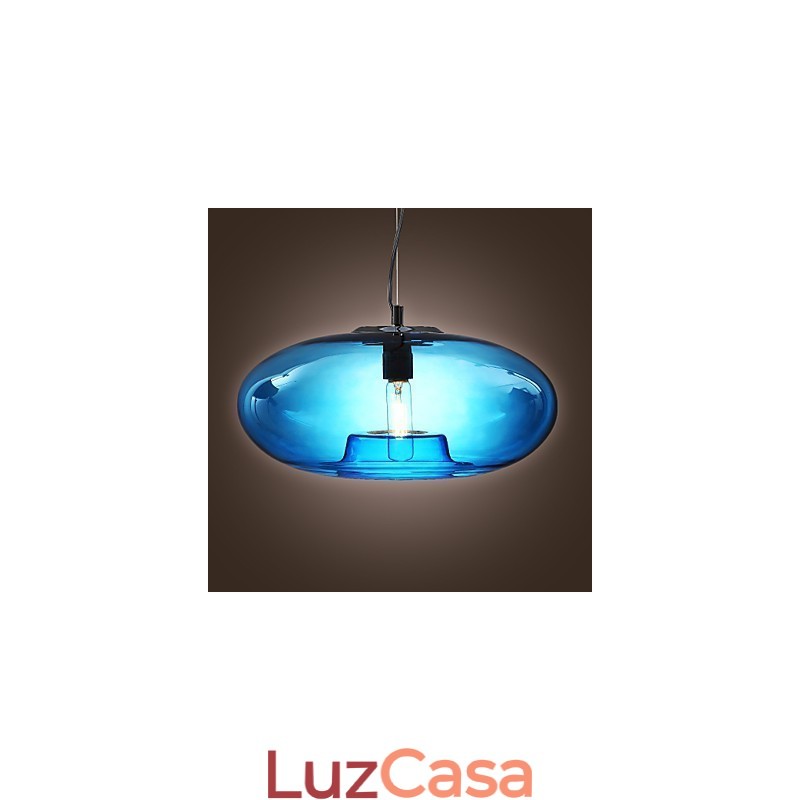 Luminária pendente design moderno lâmpada de vidro azul incluída