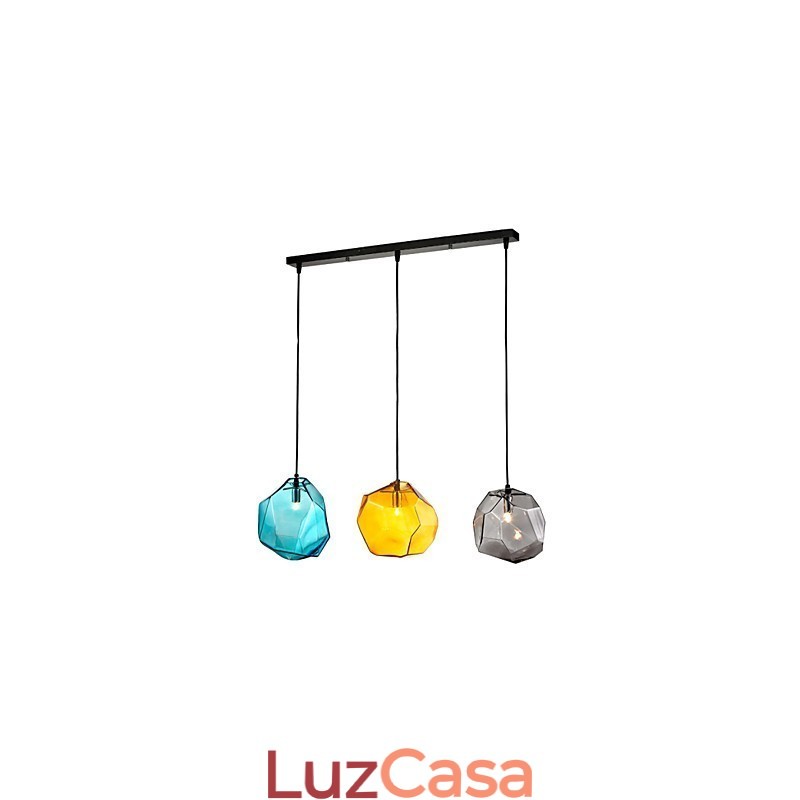 Pendente 3 Luzes Estilo Itália Transparente Galvanoplastia