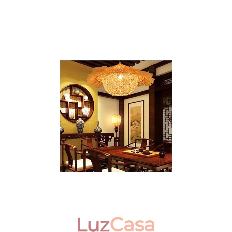 Lâmpada de teto suspensa de cabeça única moderna Rural Cany Art Woven Rattan