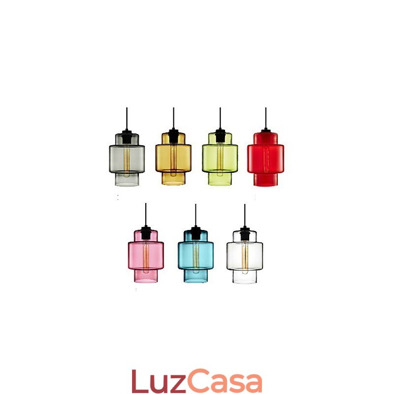 Lustre de vidro artístico de cabeça única com luminária pendente e cúpula de vidro (cinza, amarelo, verde, vermelho, rosa, azul e branco)