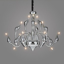 Lustre de metal cromado moderno contemporâneo prateado com 15 luzes