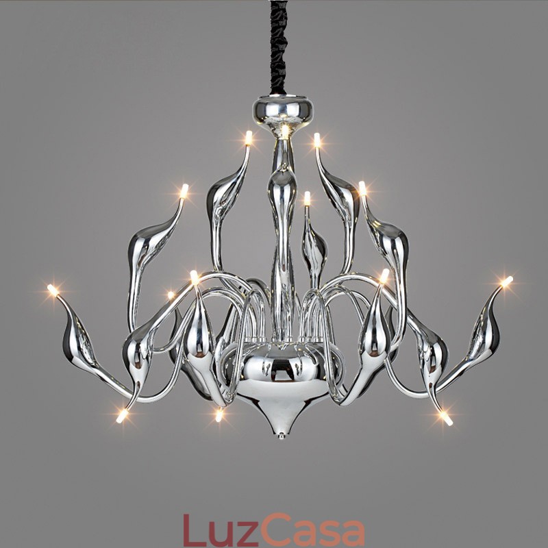 Lustre de metal cromado moderno contemporâneo prateado com 15 luzes