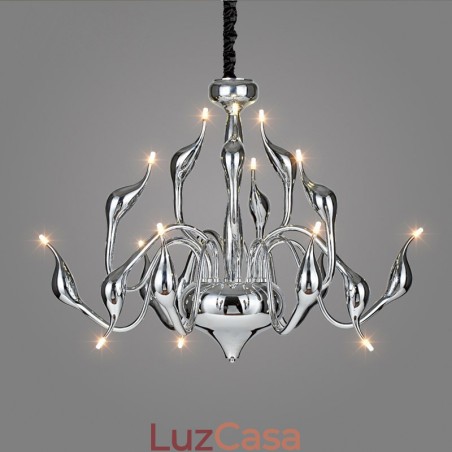 Lustre de metal cromado moderno contemporâneo prateado com 15 luzes