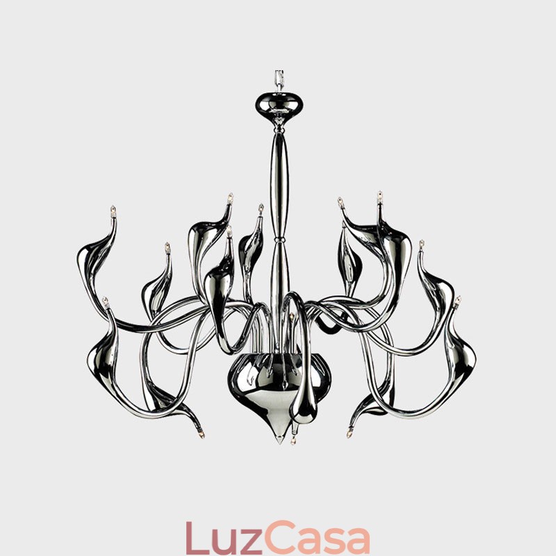 Lustre de metal cromado moderno contemporâneo prateado com 15 luzes