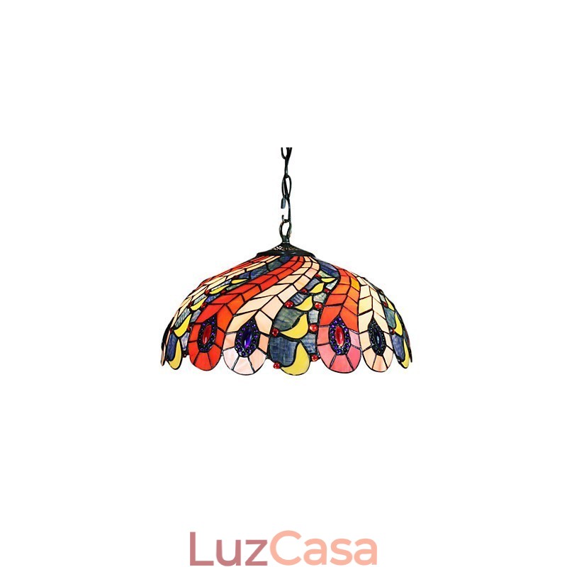 Luminária pendente com 2 luzes em abajur com padrão de penas de pavão