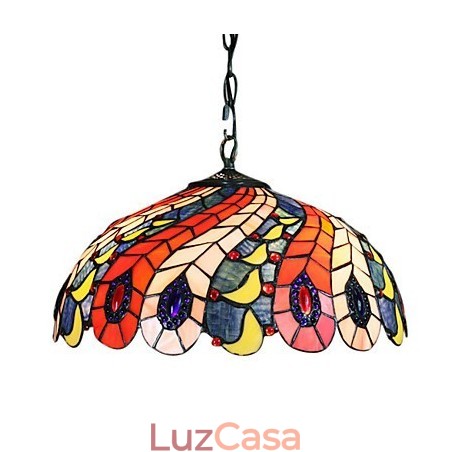 Luminária pendente com 2 luzes em abajur com padrão de penas de pavão