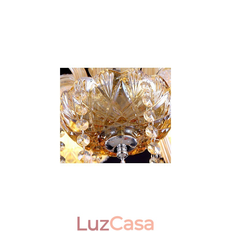 Lustre de cristal elegante âmbar de 6 luzes para casa