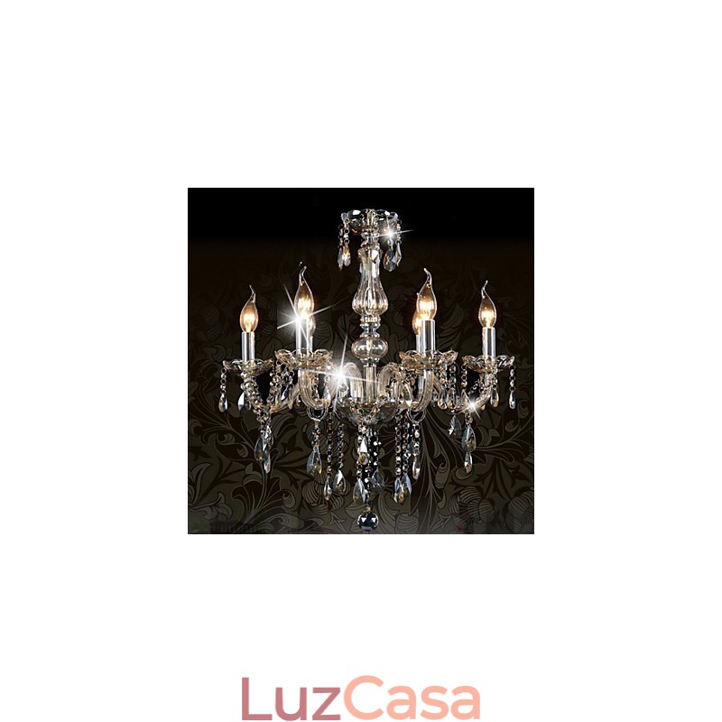 Lustre de cristal de luxo com 6 luzes, cor conhaque, lustre de cristal K9