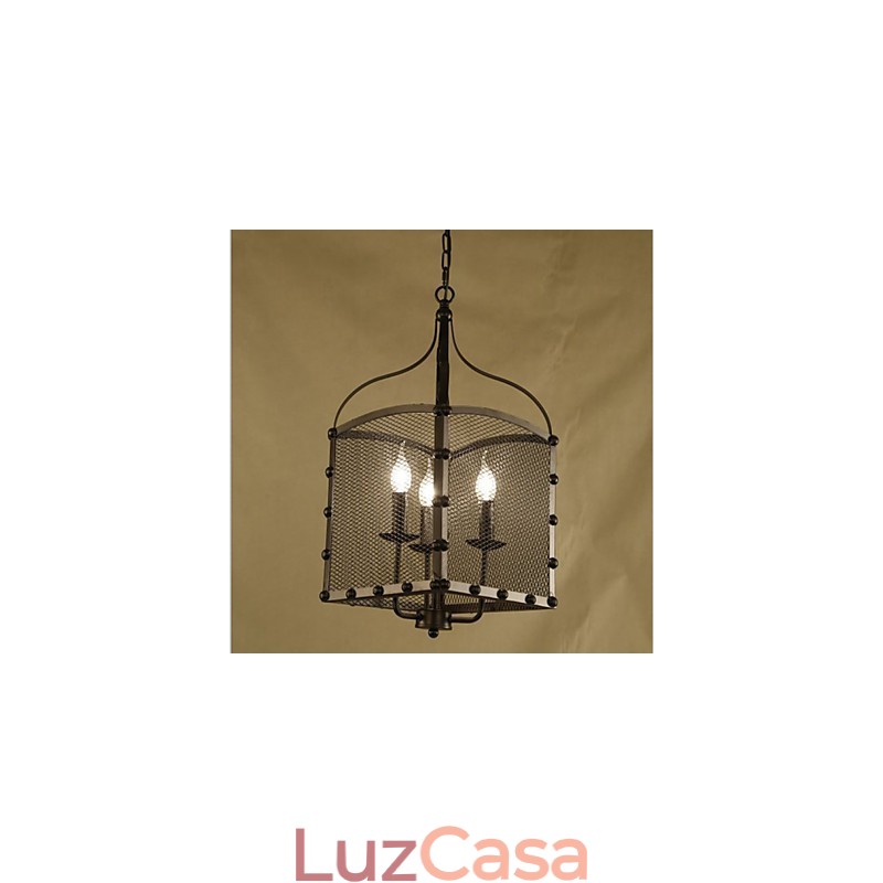Um lustre de ferro forjado retrô industrial Wind Cafe com cobertura de rede