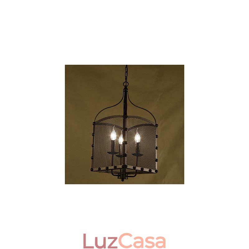 Um lustre de ferro forjado retrô industrial Wind Cafe com cobertura de rede