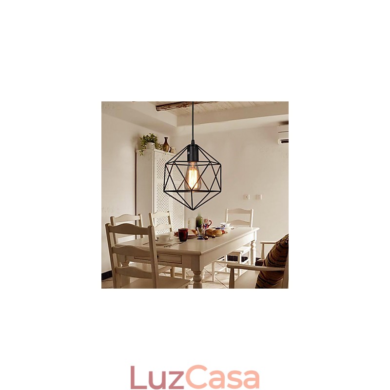 Lustre de ferro forjado com diamante de linha geométrica, luz pendente moderna e contemporânea