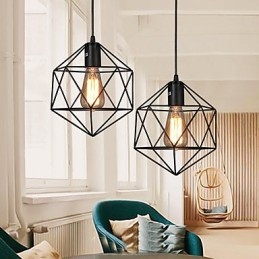 Lustre de ferro forjado com diamante de linha geométrica, luz pendente moderna e contemporânea