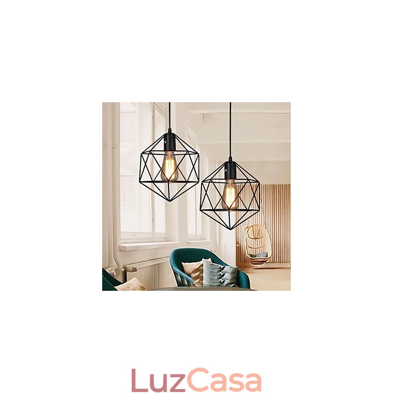 Lustre de ferro forjado com diamante de linha geométrica, luz pendente moderna e contemporânea
