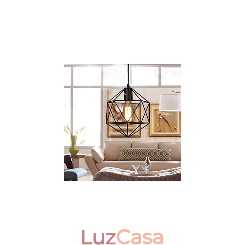 Lustre de ferro forjado com diamante de linha geométrica, luz pendente moderna e contemporânea