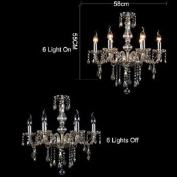 Lustre de cristal de luxo com 6 luzes, cor conhaque, lustre de cristal K9