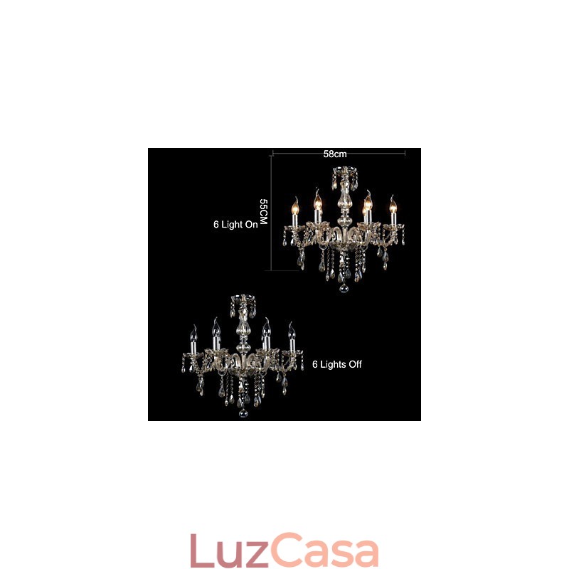 Lustre de cristal de luxo com 6 luzes, cor conhaque, lustre de cristal K9