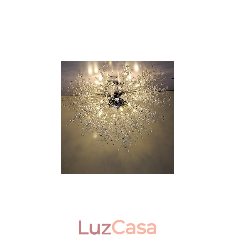 Luminária pendente de cristal mitado G4 em aço inoxidável com diâmetro de 90 cm