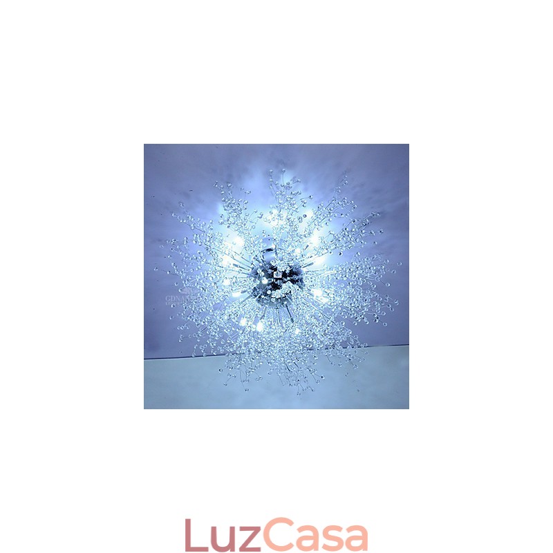 Luminária pendente de cristal mitado G4 em aço inoxidável com diâmetro de 90 cm