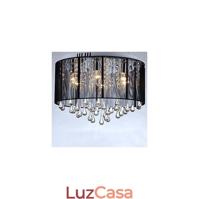 Lustre de cristal de teto suspenso preto de luxo