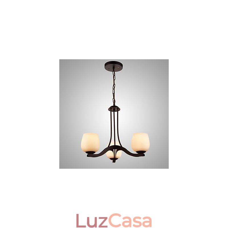 Lustre de pintura de ferro com cúpula de vidro Lâmpada de iluminação clássica 3 cabeças